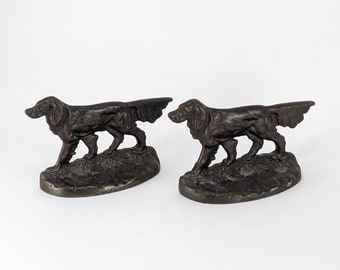 Pair Antique Brass Dog Bookends Pointer Irish Setters