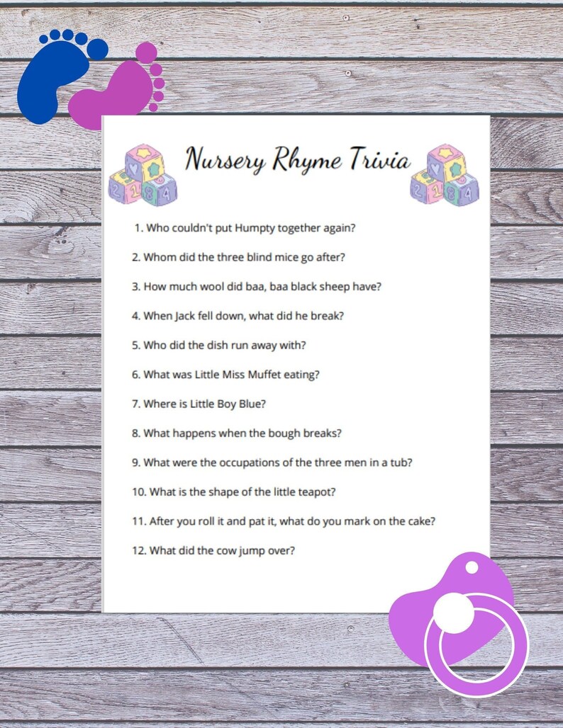 Printable Baby Shower Nursery Rhyme Trivia With Answer Key, Digital