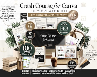 Crash Course For Canva With PLR Resell Rights, DFY Canva Guide + Creator Kit Bundle For Etsy Sellers, PLR Digital Product To Sell on Etsy