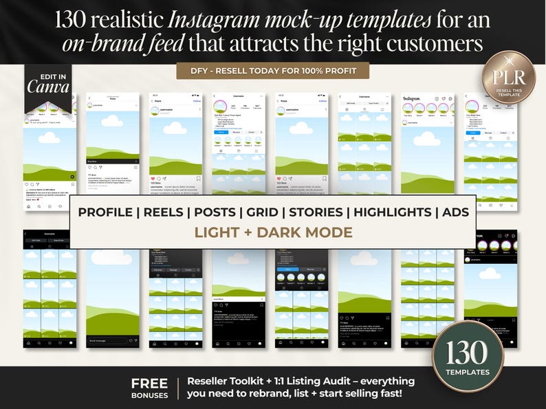Reselling Profile Instagram Profile Mockup Templates With PLR, Canva Mockup Templates for ...