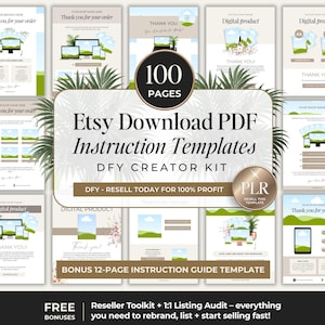 Etsy Download PDF Instruction Templates + PLR Resell Rights, DFY Digital Product Link Template For Etsy Sellers, Plr Digital Etsy Shop Tool