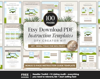 Pobierz szablony instrukcji PDF z Etsy + prawa do odsprzedaży PLR, szablon linku do produktu cyfrowego DFY dla sprzedawców Etsy, narzędzie sklepu cyfrowego PLR Etsy