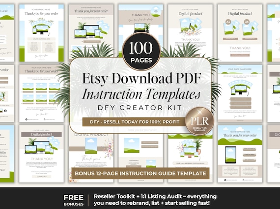Etsy Download PDF Instruction Templates + PLR Resell Rights, DFY Digital Product Link Template For Etsy Sellers, Plr Digital Etsy Shop Tool