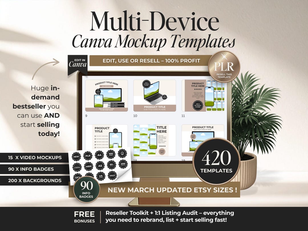 Multi Device Canva Mockup Templates for Digital Product Listings, DFY ...