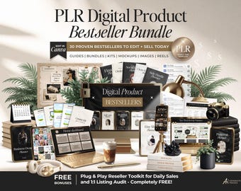 PLR Digital Product Bestseller Bundle, DFY Canva Templates With Resell Rights, Trending Digital Products To Sell on Etsy for Passive Income