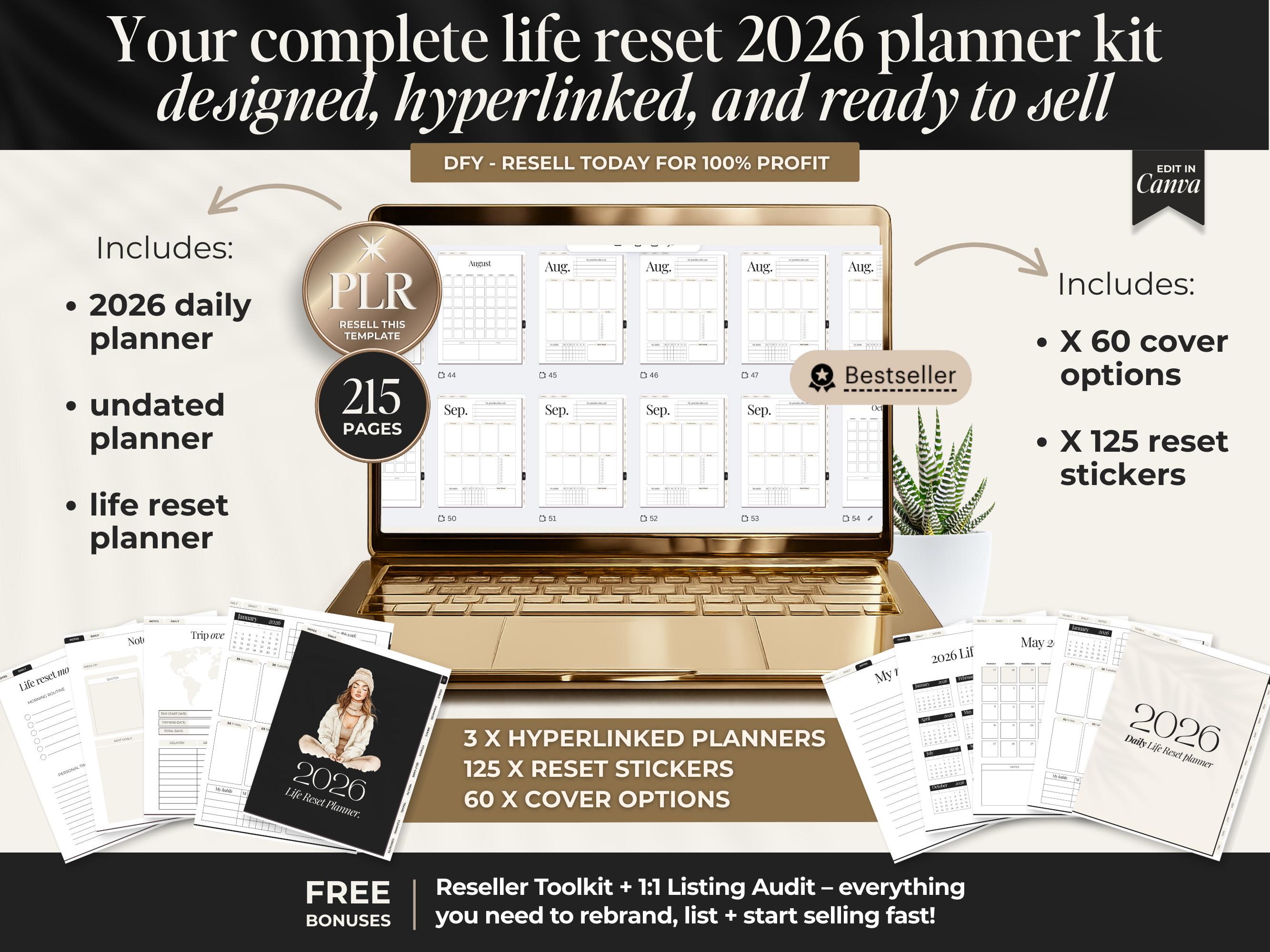 2026 Life Reset Digital Planner Hyperlinked With PLR, Aesthetic Digital ...
