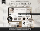 Minimalist Neutral Etsy Shop Brand Kit for Digital Product Sellers, Editable Canva Branding Templates Bundle with Listing Mockups & Banners