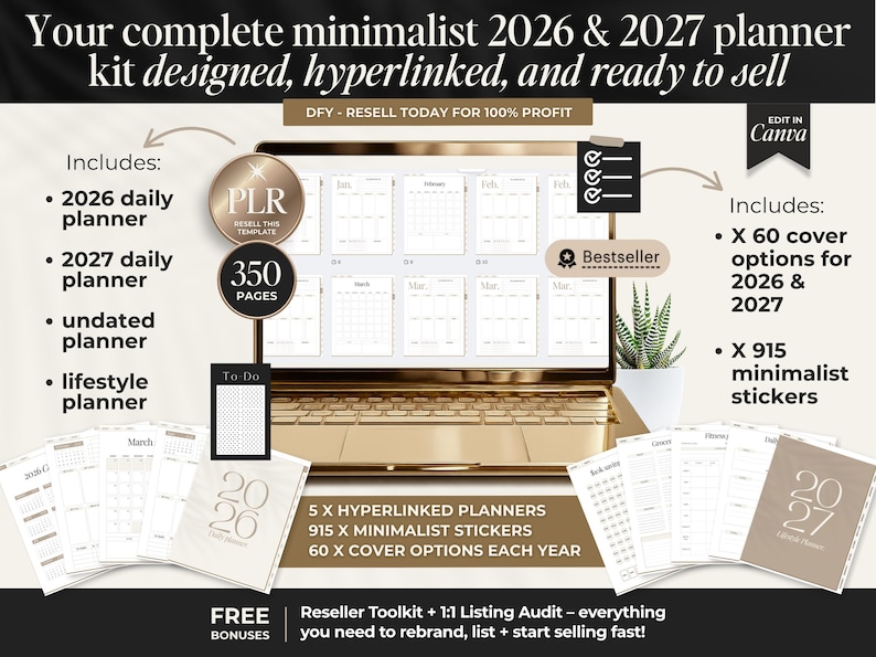 Simple minimalist digital planner for 2026 and 2027