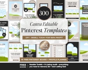 Pinterest Vorlagen mit PLR bearbeitbar in Canva, DFY Pinterest Pin Template Bundle mit Weiterverkaufsrechten, PLR Digital Produkt zum Verkauf auf Etsy