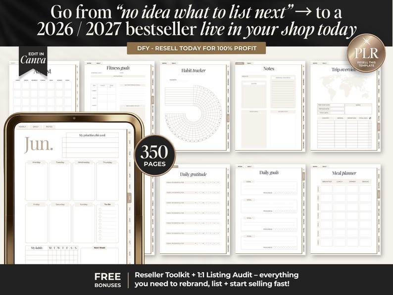 2026 / 2027 / undated digital planner bundle with resell rights