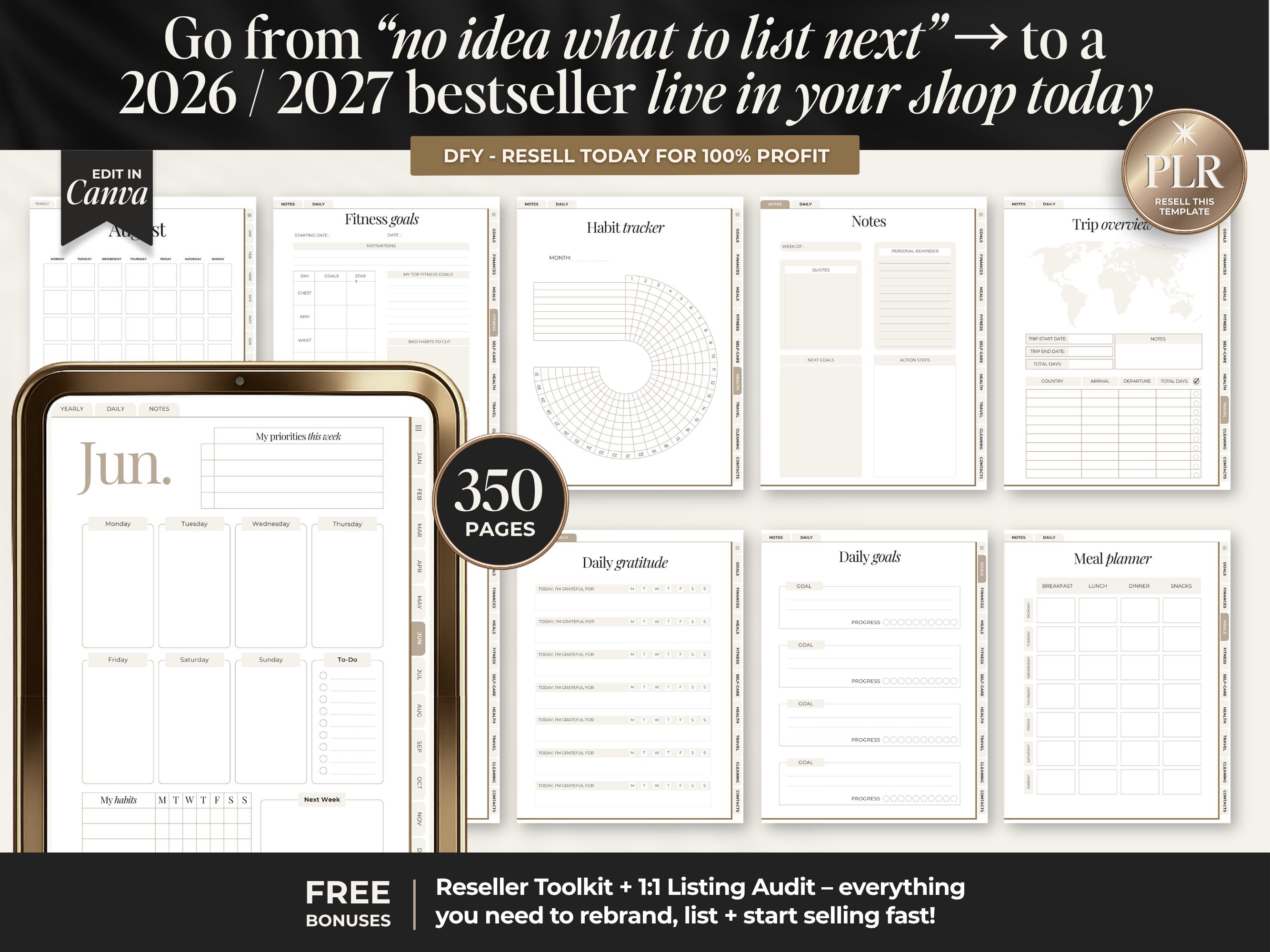2026/2027 Simple Digital Planner With PLR Hyperlinked, Minimalist ...