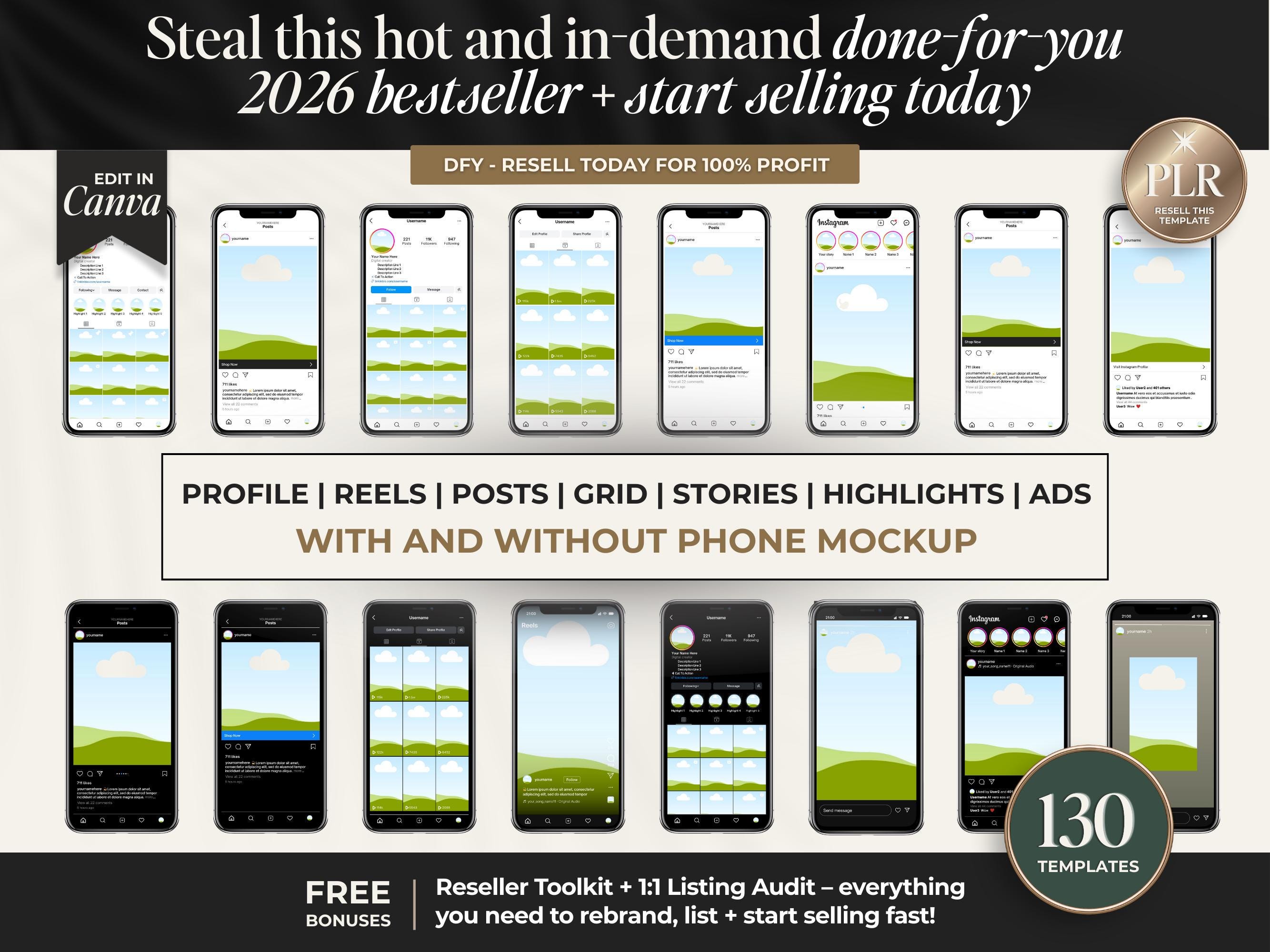 Reselling Profile Instagram Profile Mockup Templates With PLR, Canva Mockup Templates for ...