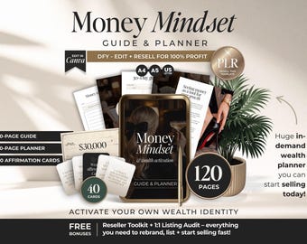 Guide et agenda Money Mindset avec DPP, guide de marketing numérique DFY Money Mindset avec droits de revente, produit numérique DPP à vendre sur Etsy