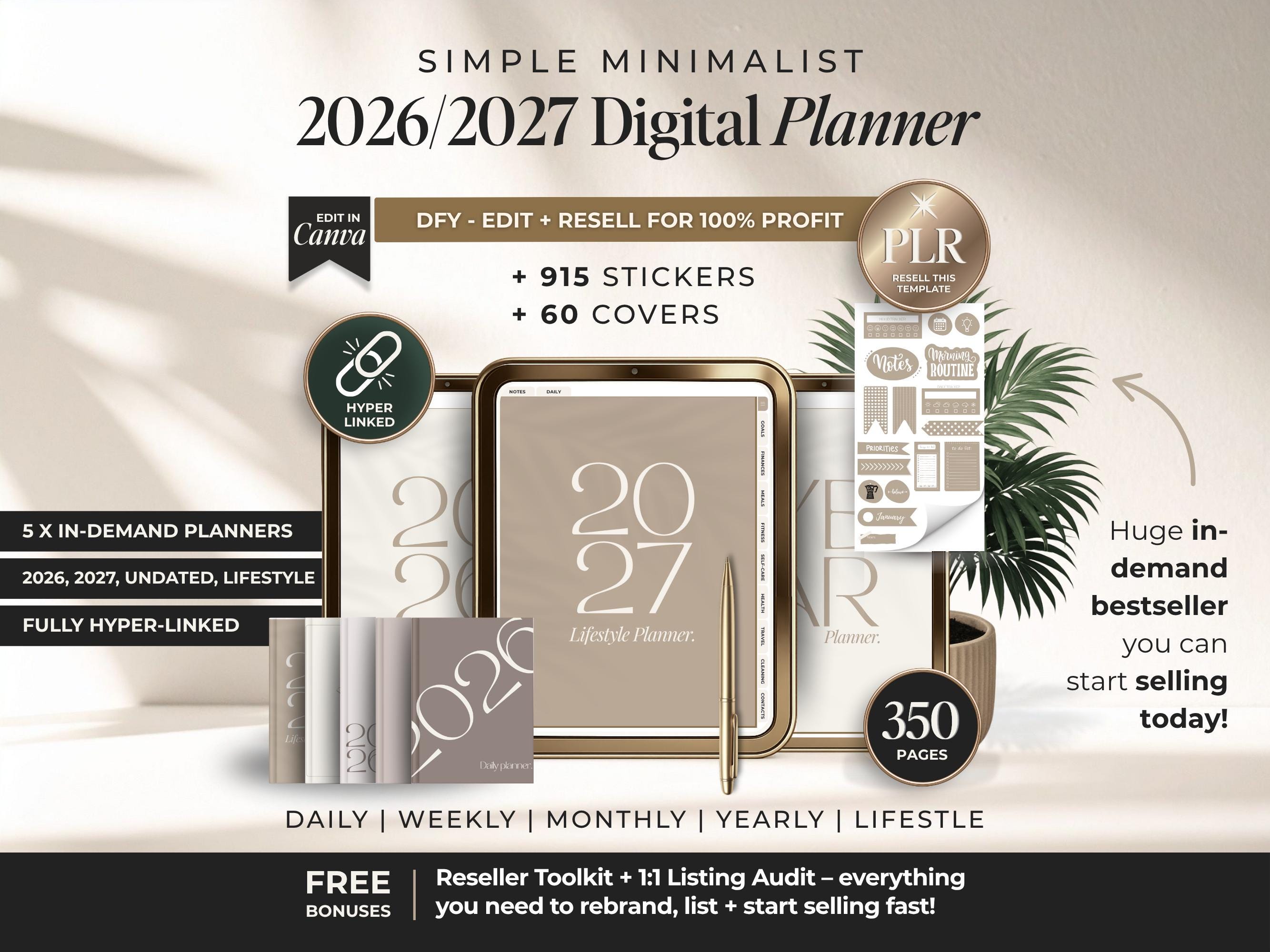 2026/2027 Simple Digital Planner With PLR Hyperlinked, Minimalist ...