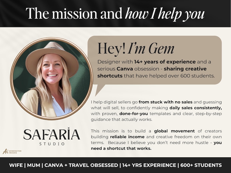Safaria Studio's mission and how I help digital product sellers make daily sales on Etsy