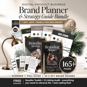 PLR Branding Planner & Strategy Guide Bundle For Digital Product Business, DFY Brand Building Kit, Editable Canva Brand Workbook and Guide