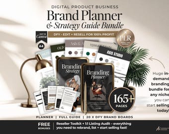 PLR Branding Planner & Strategy Guide Bundle For Digital Product Business, DFY Brand Building Kit, Editable Canva Brand Workbook and Guide