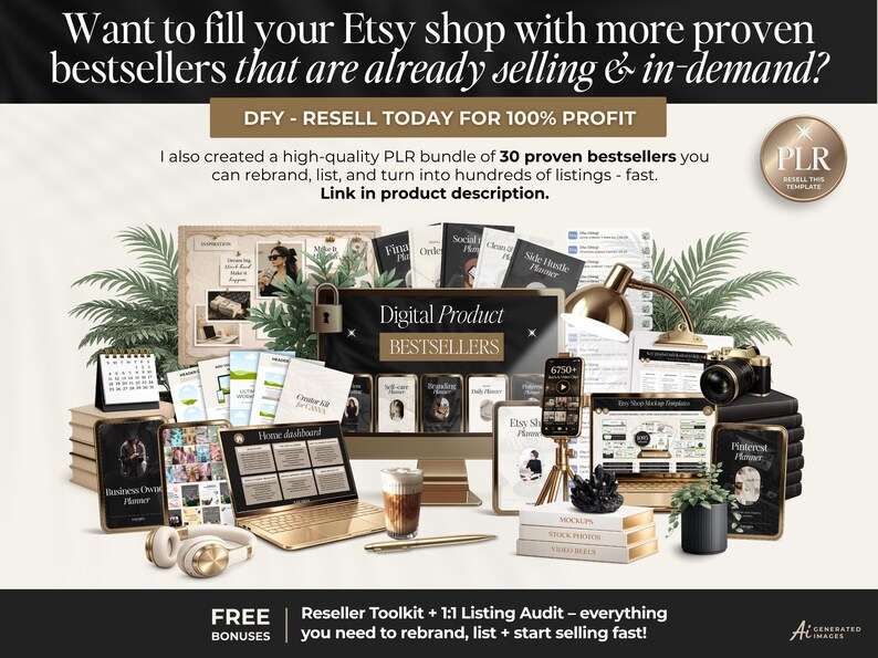 PLR digital product bestsellers bundle to sell on Etsy for passive income