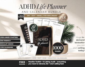 ADHD Life Planner and Calendar Mega Bundle With PLR, Dfy ADHD digital and Printable Planner With Resell Rights, Life Planner To Sell on Etsy