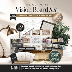 Ultimate 2026 Vision Board Kit PLR, DFY Vision Board Kit With Resell Rights, Printable & Digital Vision Board Collage Kit To Sell on Etsy