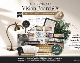 Ultimate 2026 Vision Board Kit PLR, DFY Vision Board Kit With Resell Rights, Printable & Digital Vision Board Collage Kit To Sell on Etsy