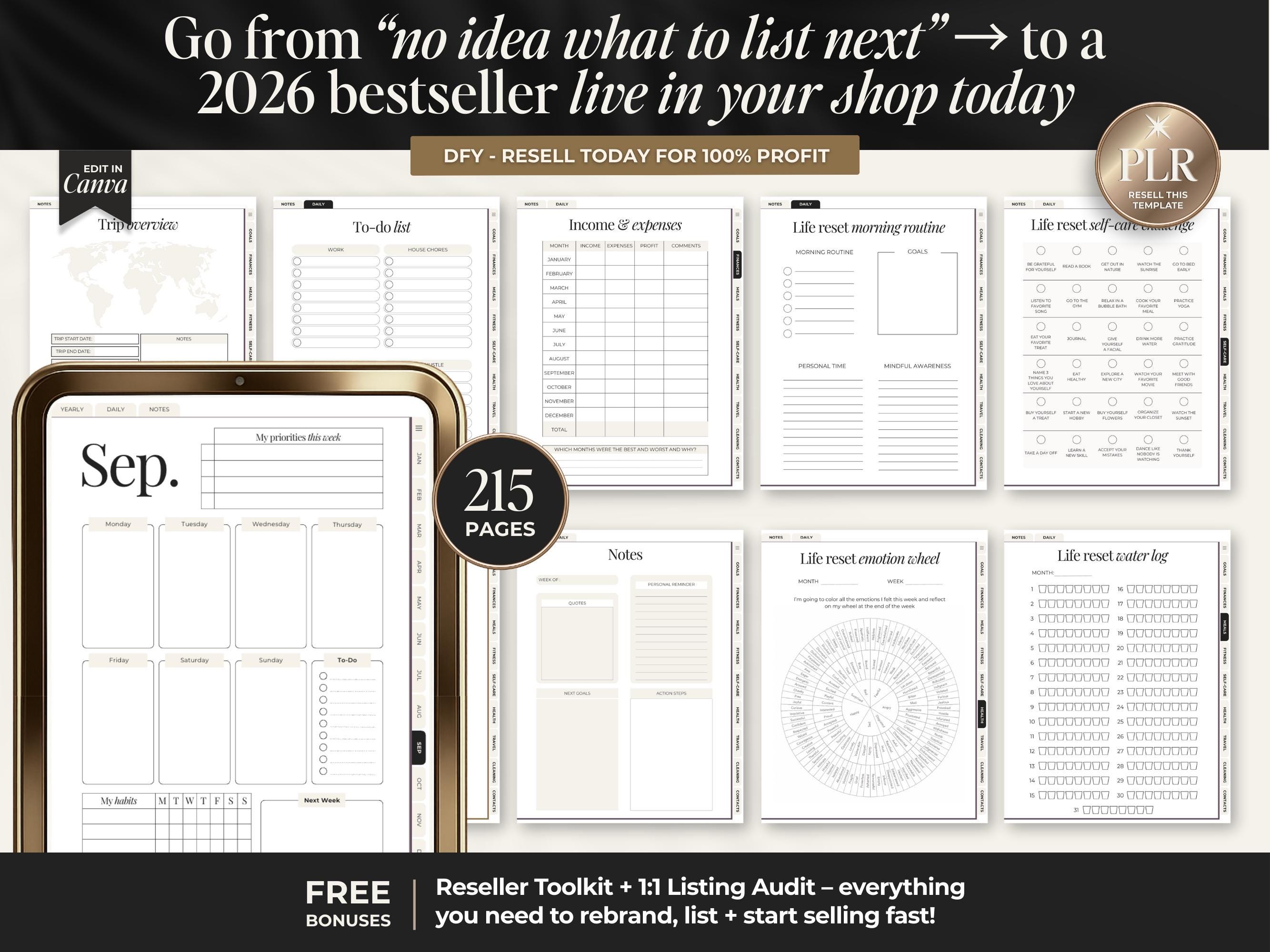 2026 Life Reset Digital Planner Hyperlinked With PLR, Aesthetic Digital ...