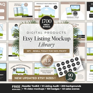 デジタル製品+PLR向けEtsy出品用モックアップテンプレートライブラリ、Etsy出品用編集可能なCanvaモックアップ、DFY製品画像モックアップテンプレート