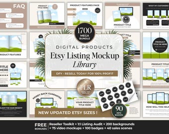 Etsy Listing Mockup Template Library for Digital Products + PLR, Editable Canva Mockups For Etsy Listing, DFY Product Image Mockup Templates