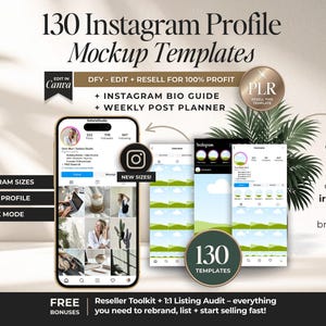 Instagram Profile Mockup Templates With PLR, Canva Mockup Templates For Instagram With Resell Rights, DFY Instagram Mockups for Grid + Feed