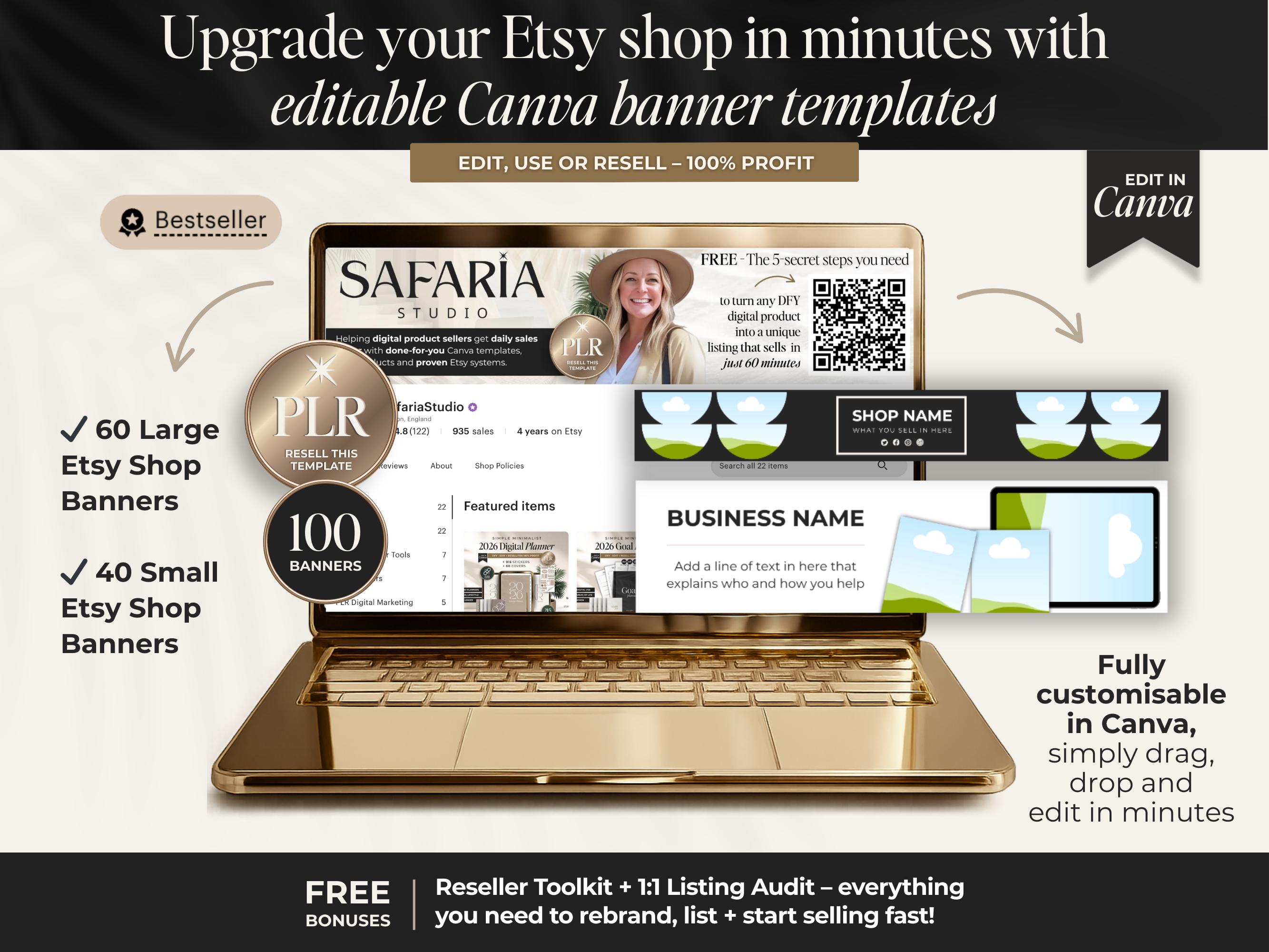 Etsy Shop Banner Canva Template Bundle With PLR, Editable Large and ...