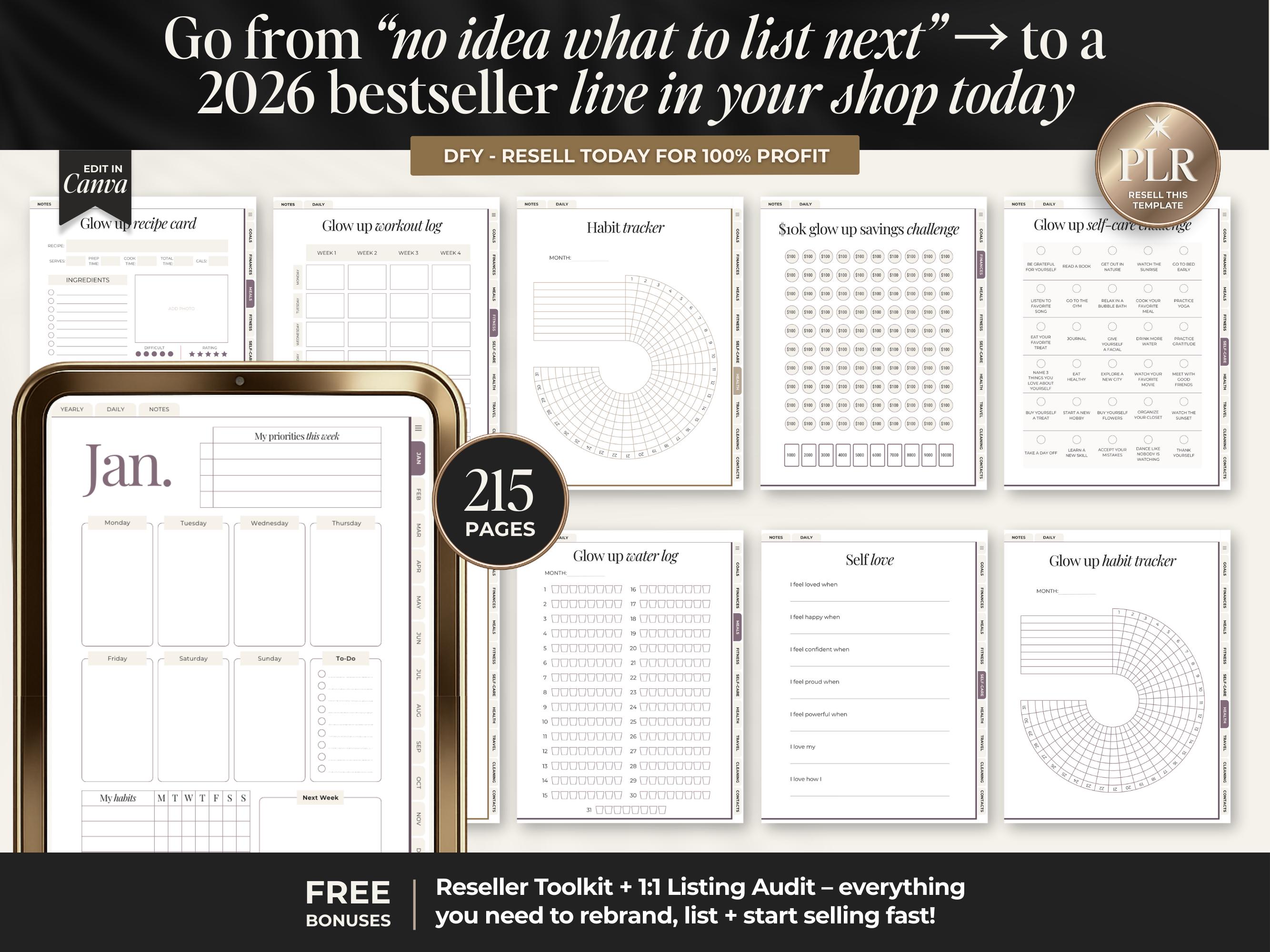 2026 Glow up Digital Planner Hyperlinked With PLR, Aesthetic Digital ...