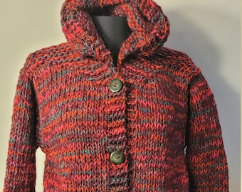 Hooded Cardigan - handknitted, high-quality pure wool