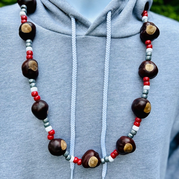 Ohio State Buckeye Necklace - Double Bead Pattern! 14 High Quality Ohio Buckeyes Included!