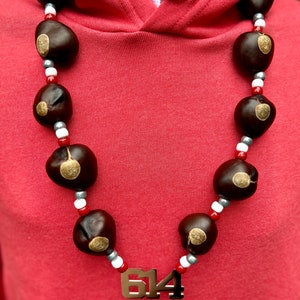 Ohio State Buckeye Necklace with 614 Pendant! 14 High Quality Ohio Buckeyes Included!