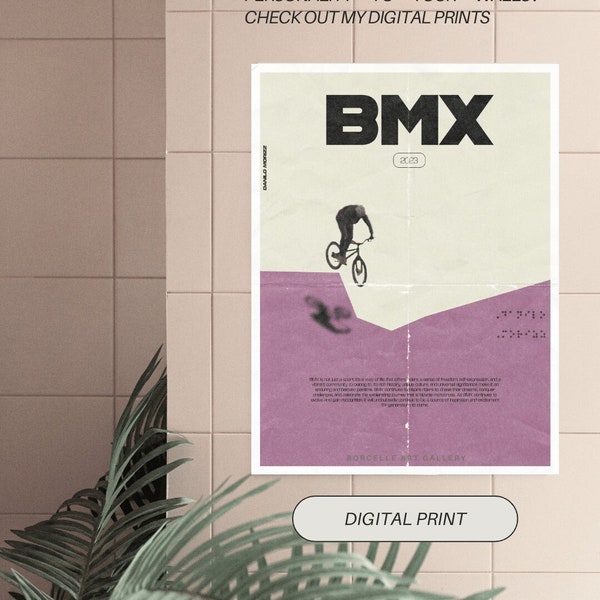 Urban Velocity: Minimalist BMX Rider Digital Print Poster Art