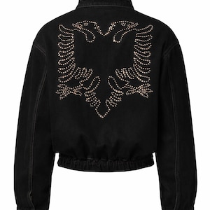 Giacca di jeans corta con aquila albanese