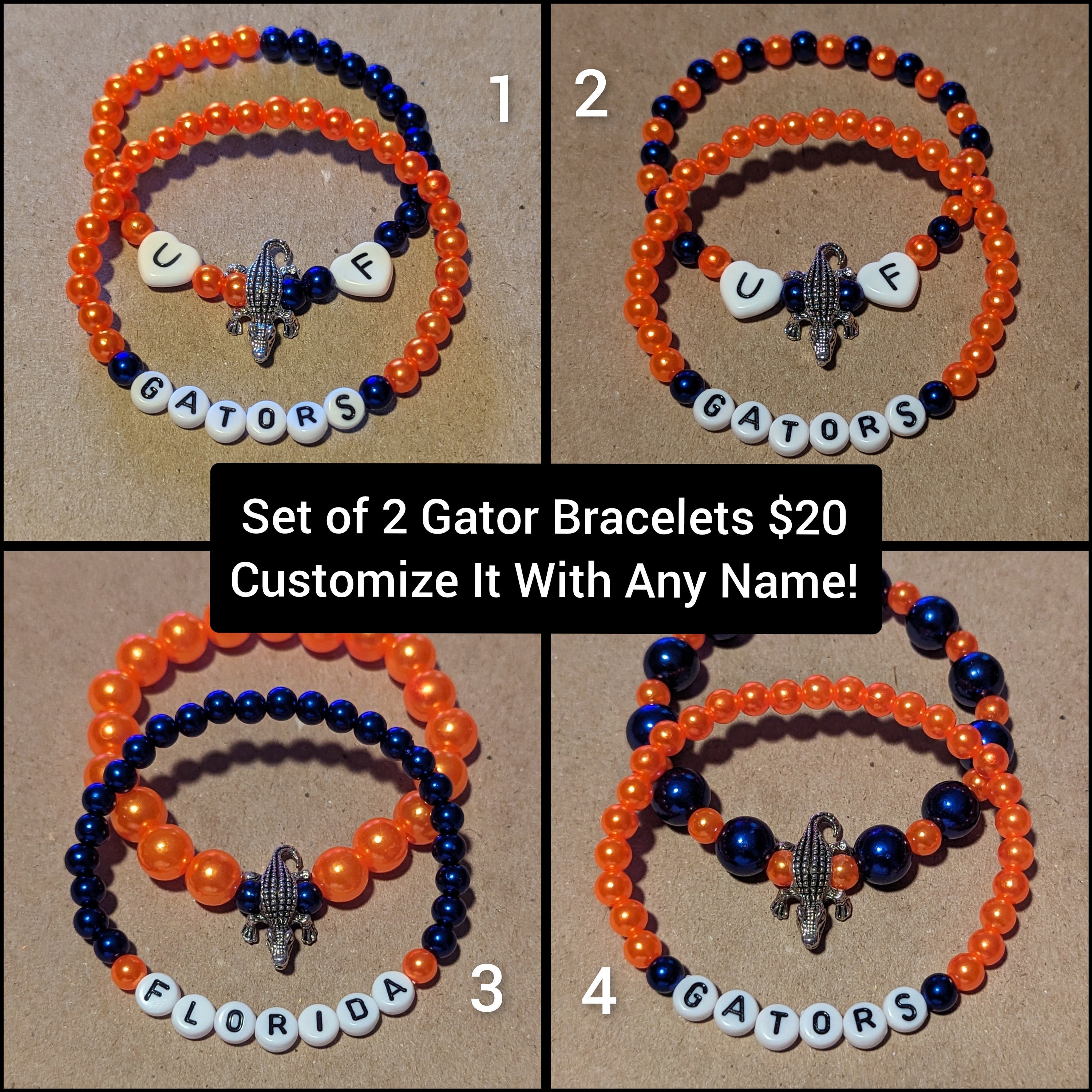 Gator Inspired Bracelets, Gator Bracelets Orange & Blue Bracelets Team