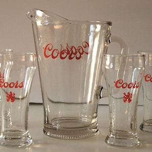 Vintage 1970&#39;s Coors Premium Pitcher and 4 Tall Pilsner Glasses Set