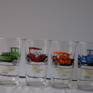 Set of 4 Antique Car Tumblers - Mid-Century Vintage Glasses
