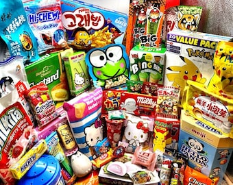 Asian Mystery Snack Box - Full & Mini Size Products Japanese/China/Korean Snacks! Cute and Fun! Thank You Care Box Mystery Gift