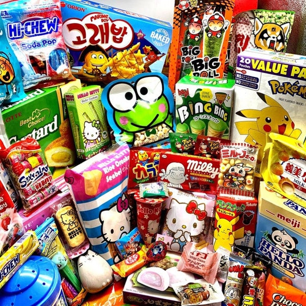 Asian Mystery Snack Box - Full & Mini Size Products Japanese/China/Korean Snacks! Cute and Fun! Thank You Care Box Mystery Gift