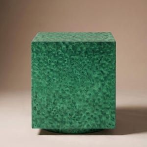 Emerald Malachite Cube Side Table, Dyed Burl Veneer, Handcrafted