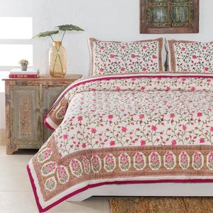 Gulaal Indian Jaipuri Block Print Quilt Printed Reversible Razai Cotton Handmade Floral Quilt, Jaipuri razai, Anokhi Bedspread Comforter image 4