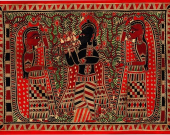 Set of 3 Handpainted Madhubani Painting SHIVA and PARVATI Ganesh Surya Painting Masterpiece unique art by award winning artist 23x30 Inches