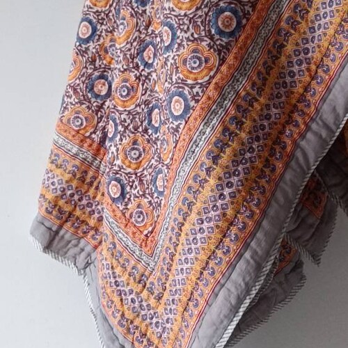 Anokhi Indian Jaipuri Block Print Quilt Printed Reversible Razai Cotton Handmade Floral shops Quilt, Jaipuri razai, Bedspread Comforter