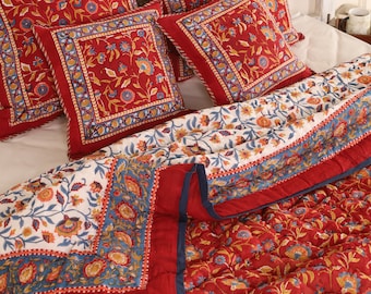 Shop Gulaal Indiase Jaipuri blokprint quilt bedrukt omkeerbaar Razai katoen handgemaakte bloemenquilt, Jaipuri razai, sprei dekbed