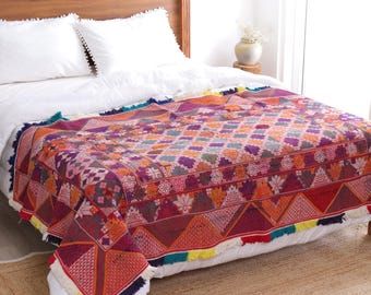 k16 Vintage Kantha Quilt Reversible Kantha Throw Cotton Quilt Handmade Kantha Bedspread Kantha Bed cover Hand stitched Quilt