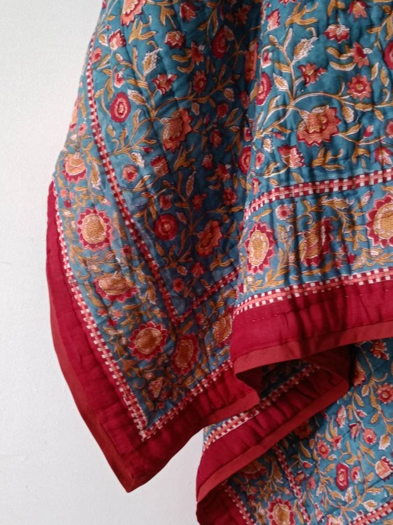 Acquista Gulaal Indian Jaipuri Block Print Trapunta Stampata Reversibile Razai Cotone Trapunta floreale fatta a mano, Jaipuri razai, Copriletto Comforter immagine 5