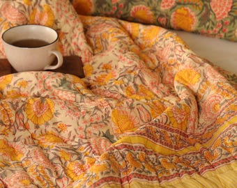Shop Gulaal Indian Jaipuri-quilt met blokprint, bedrukt omkeerbaar Razai-katoen, handgemaakte bloemenquilt, Jaipuri Razai, sprei Dekbed