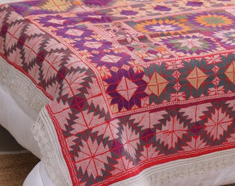 K16 Vintage Kantha Quilt Reversible Kantha Throw Cotton Quilt Handmade Kantha Bedspread Kantha Bed cover Hand stitched Quilt